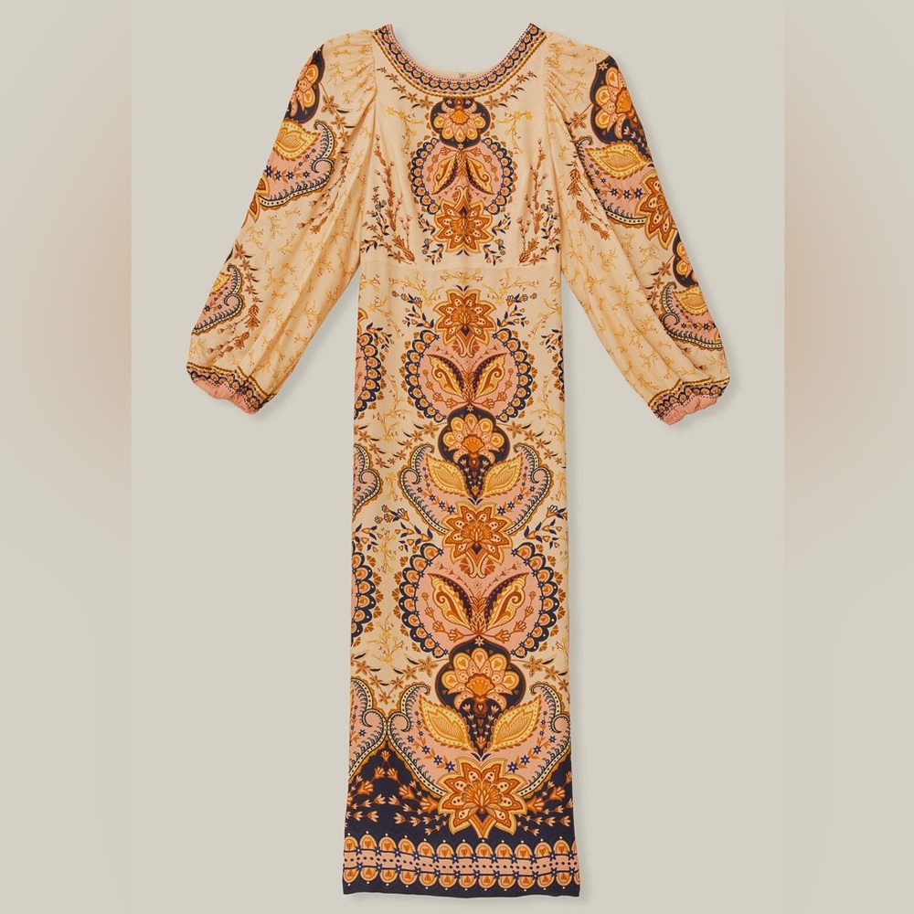 NWT Farm Rio Cream and Gold Paisley Maxi Dress - Picture 6 of 9